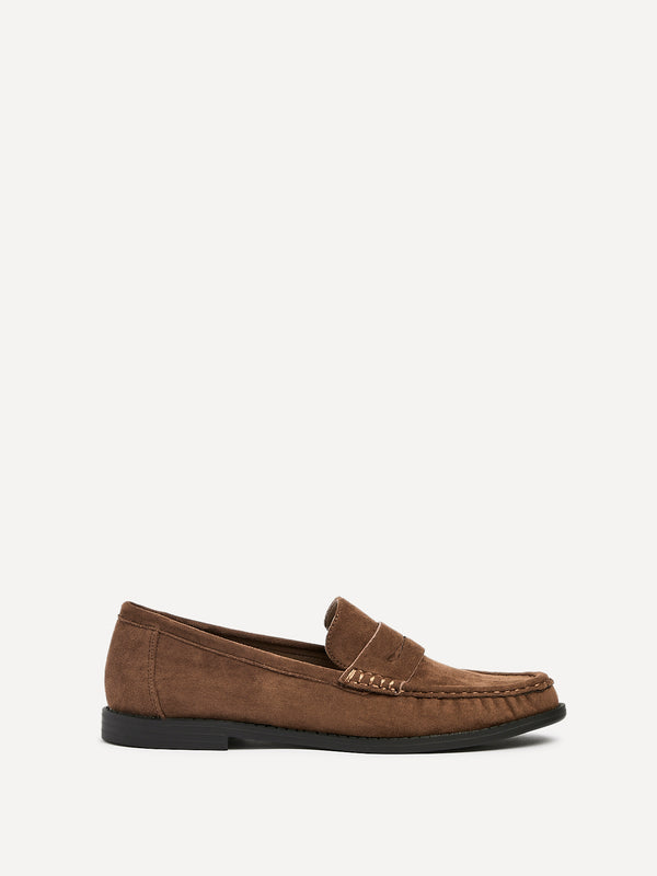 Linzi Tan Faux Suede Classic Loafer With Front Tab