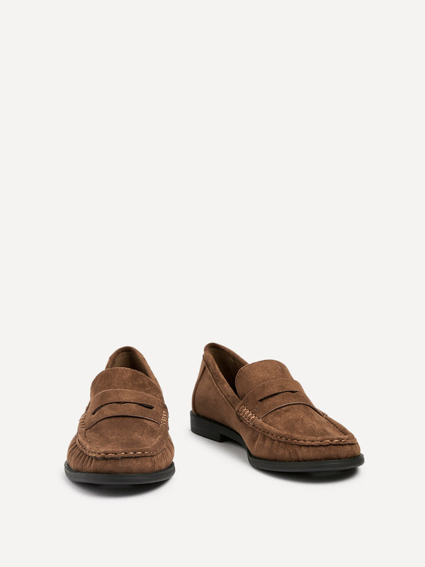 Linzi Tan Faux Suede Classic Loafer With Front Tab