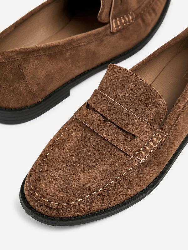 linzi Tan Faux Suede Classic Loafer With Front Tab