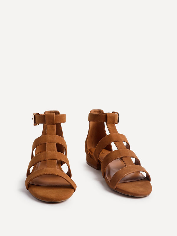 Linzi Tan Faux Suede Closed Back Gladiator Sandals