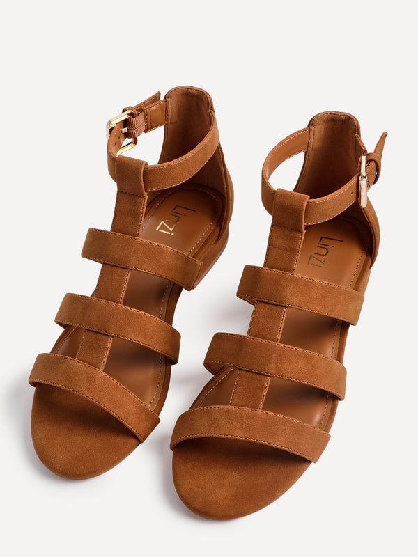 Linzi Tan Faux Suede Closed Back Gladiator Sandals