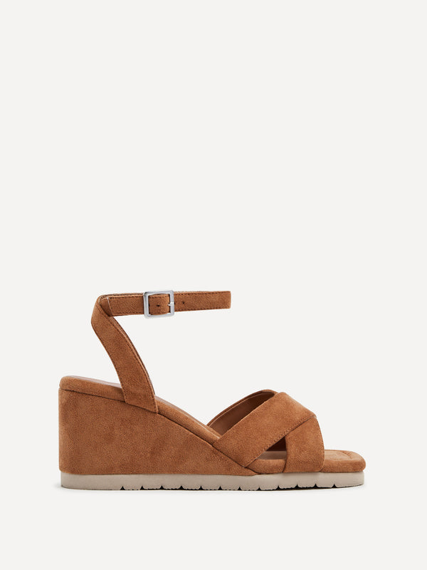 Linzi Tan Faux Suede Covered Crossover Wedge