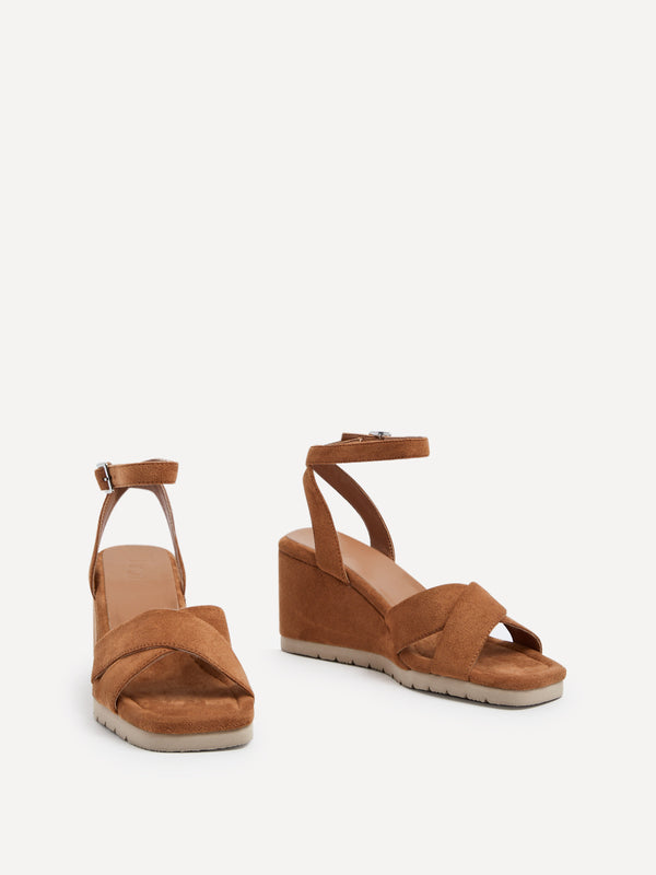 Linzi Tan Faux Suede Covered Crossover Wedge