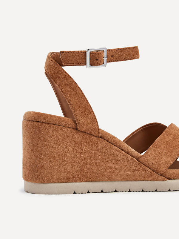 Linzi Tan Faux Suede Covered Crossover Wedge