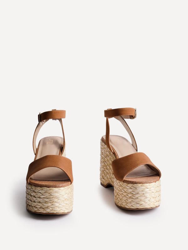 Linzi Tan Faux Suede Espadrille Platform Wedge