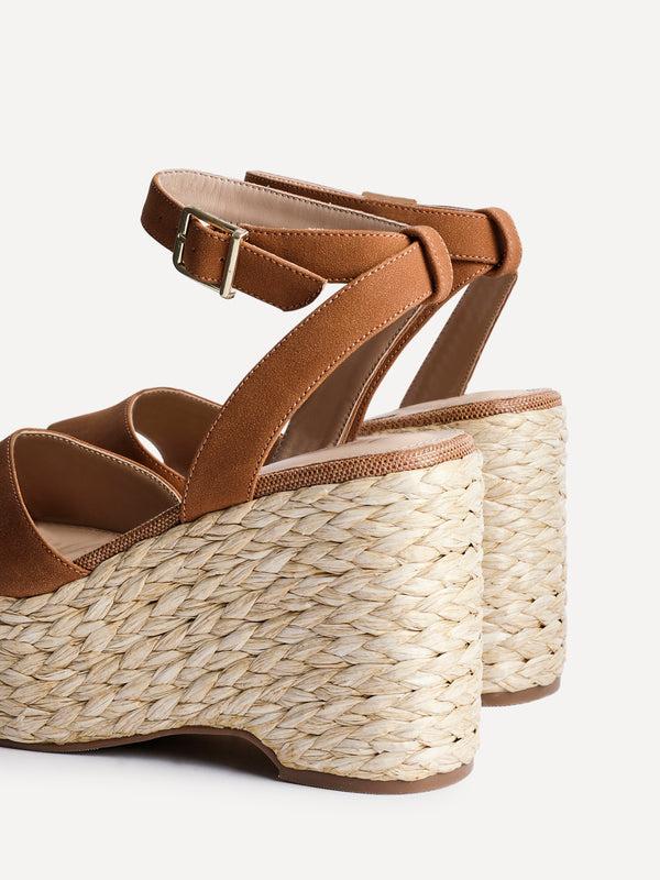Linzi Tan Faux Suede Espadrille Platform Wedge