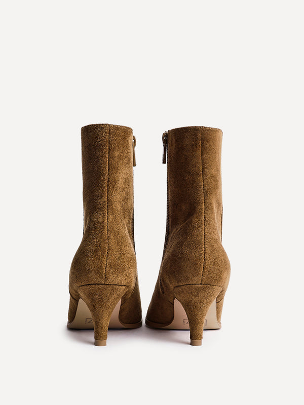 Linzi Tan Faux Suede Heeled Pointed Ankle Boot