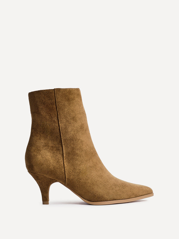 Linzi Tan Faux Suede Heeled Pointed Ankle Boot