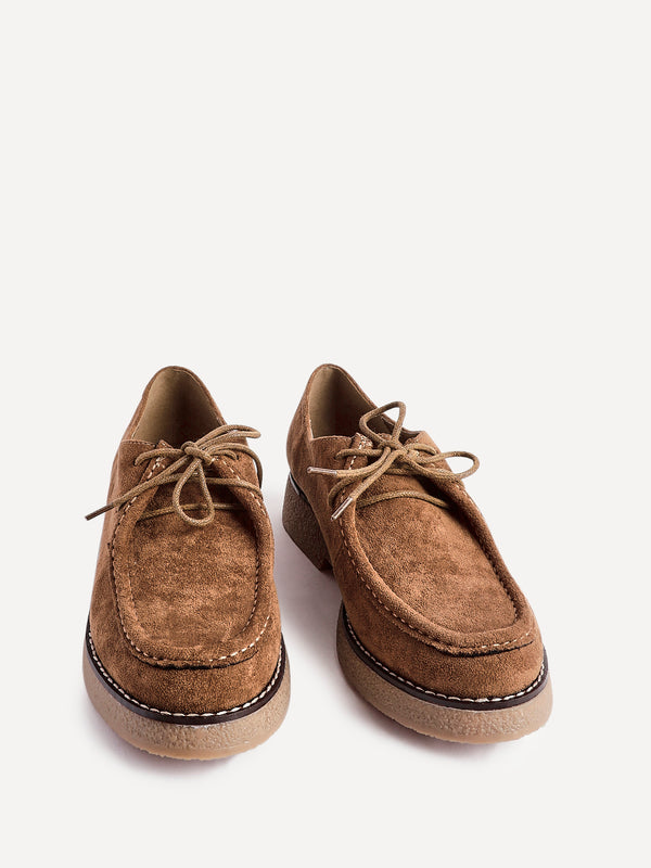 Linzi Tan Faux Suede Laced Chunky Loafer