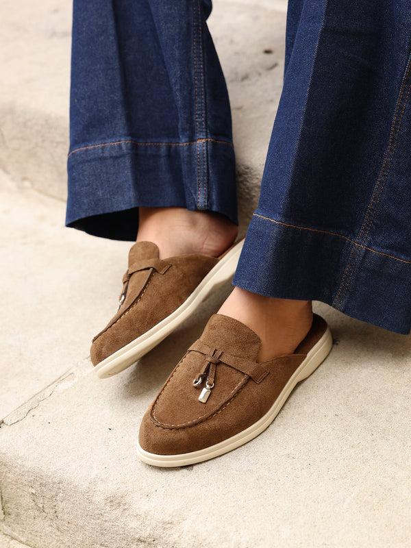 linzi Tan Faux Suede Slip On Mule