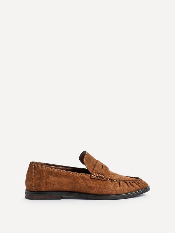 Linzi Tan Suede Leather Ruched Loafer