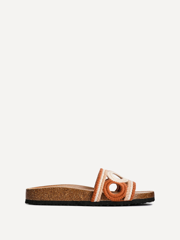 Linzi Tan Woven Flatbed Flat Slider Sandals