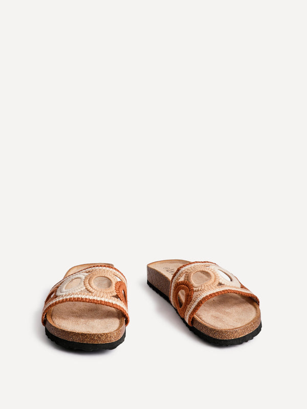 Linzi Tan Woven Flatbed Flat Slider Sandals