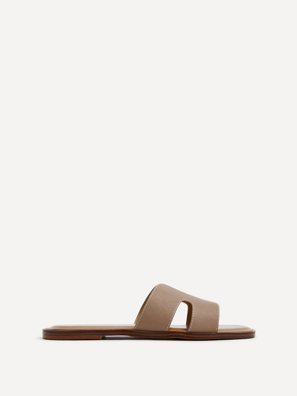 Linzi Taupe Faux Leather Link Design Flat Sandal