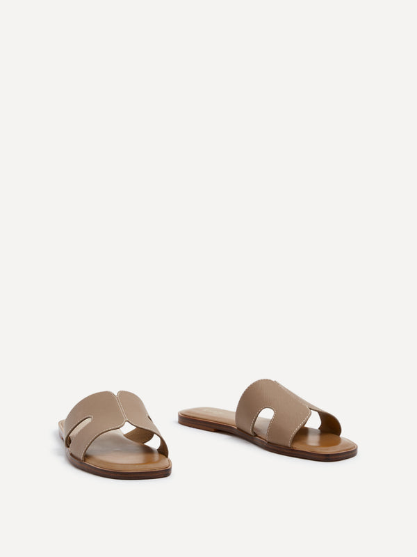 Linzi Taupe Faux Leather Link Design Flat Sandal