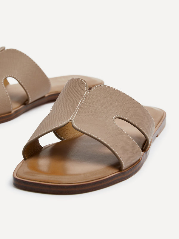 Linzi Taupe Faux Leather Link Design Flat Sandal