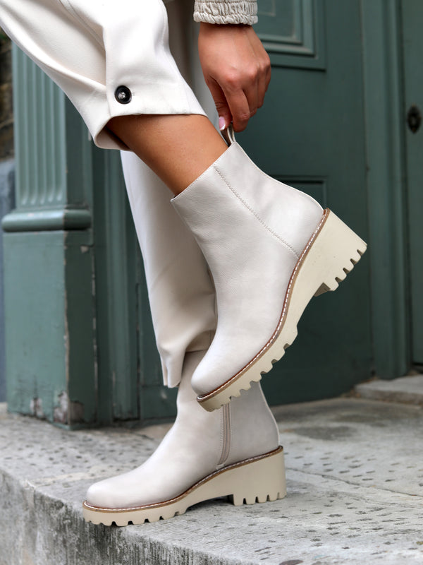 linzi Taupe Faux Leather Wedge Sole Chelsea Boot