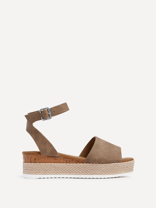 Linzi Taupe Faux Nubuck Flatform Two Part Sandal