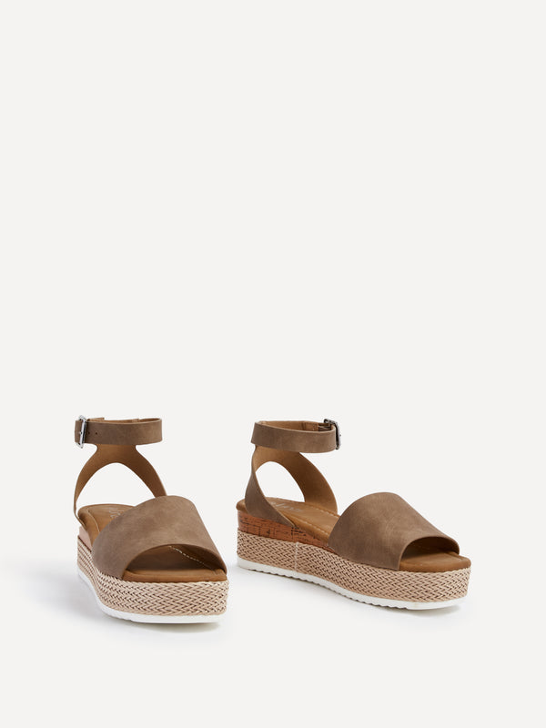 Linzi Taupe Faux Nubuck Flatform Two Part Sandal