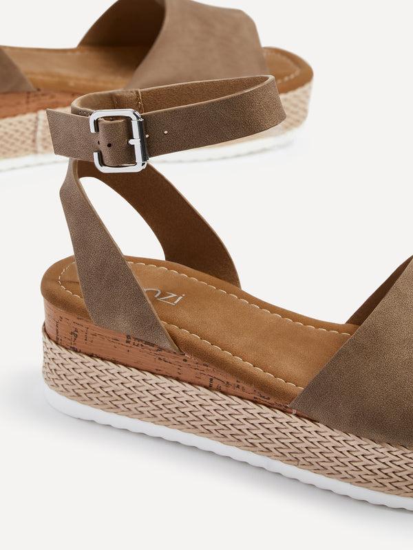 Linzi Taupe Faux Nubuck Flatform Two Part Sandal