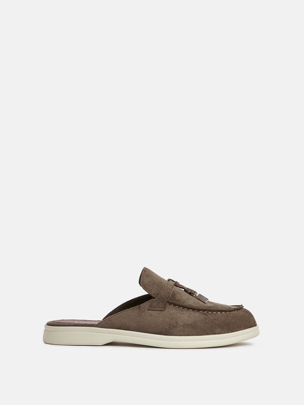 Linzi Taupe Faux Suede Slip On Mule