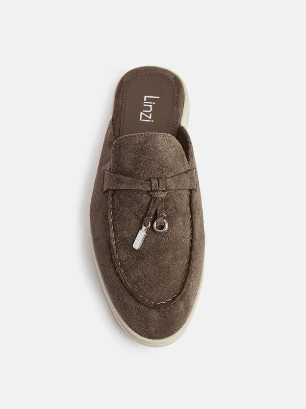Linzi Taupe Faux Suede Slip On Mule