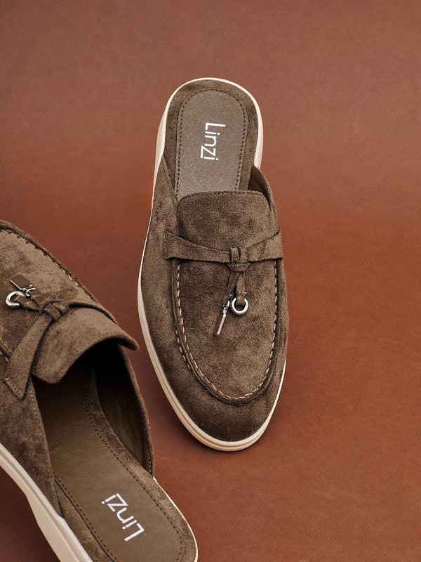 linzi Taupe Faux Suede Slip On Mule