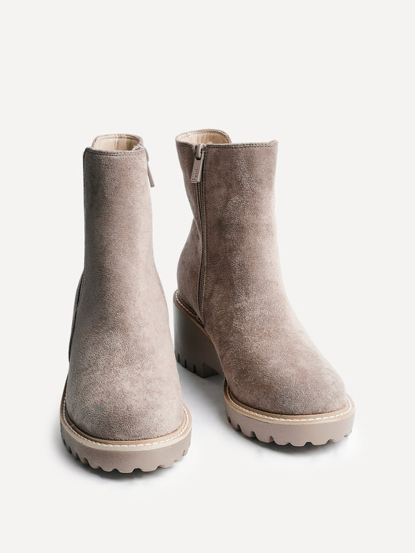 Linzi Taupe Faux Suede Wedged Ankle Boot