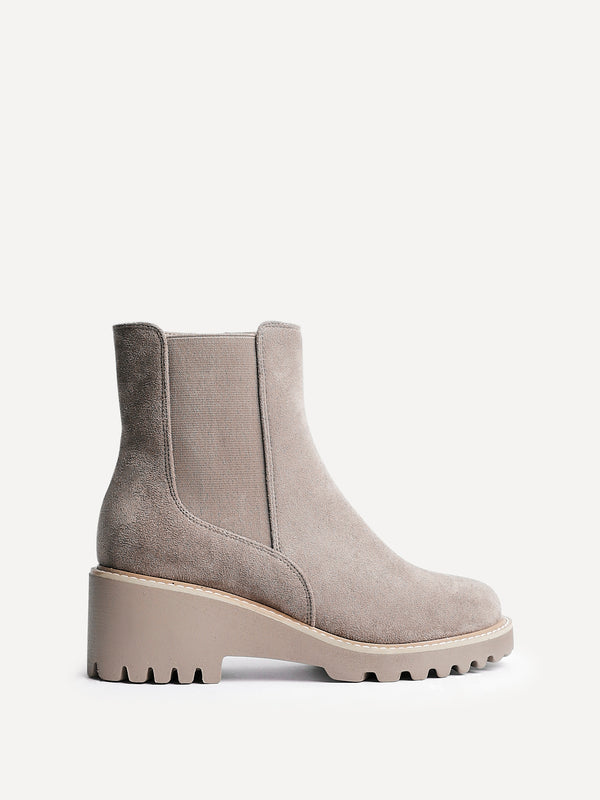Linzi Taupe Faux Suede Wedged Ankle Boot