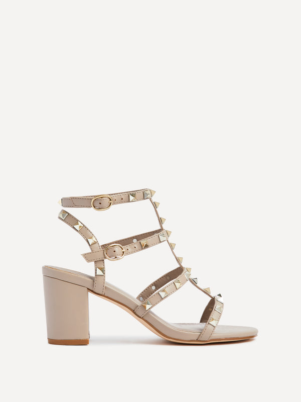 Linzi Taupe Studded Block Heeled Sandal