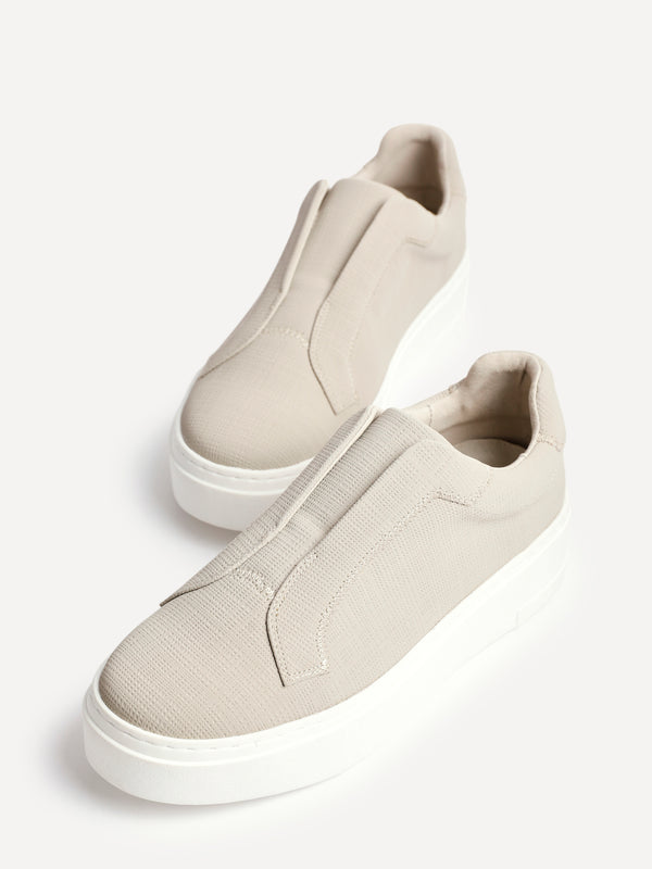 Linzi Taupe Textured Slip On Platform Trainers