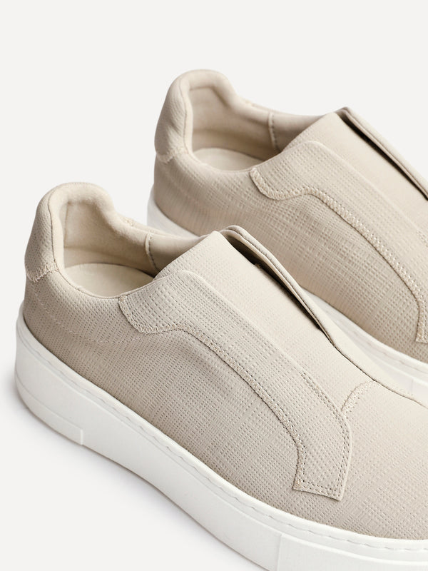 Linzi Taupe Textured Slip On Platform Trainers