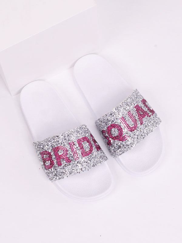 linzi White Bride Squad Diamante Sliders