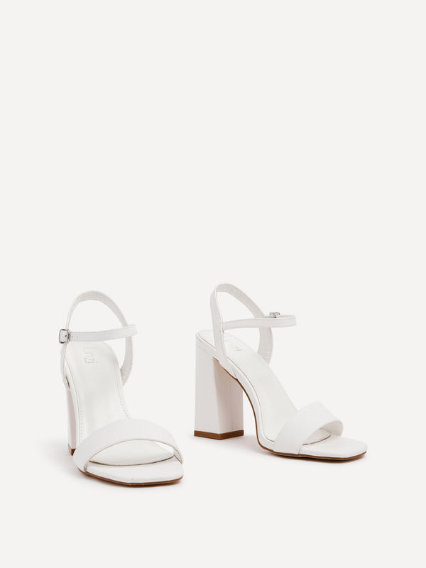 Linzi White Faux Leather Block Heeled Sandal