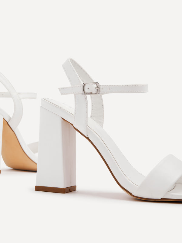 Linzi White Faux Leather Block Heeled Sandal