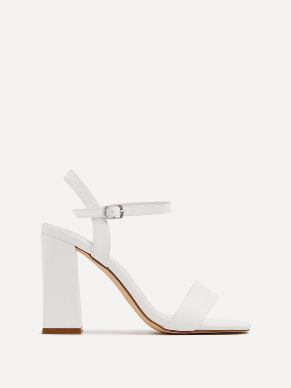 linzi White Faux Leather Block Heeled Sandal
