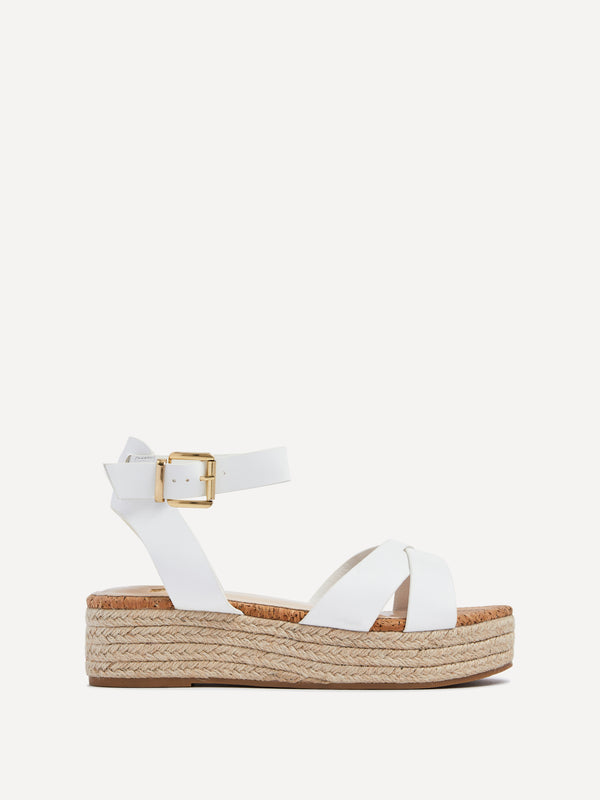 Linzi White Faux Leather Cork Flatform Sandal