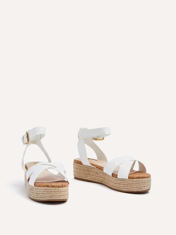 Linzi White Faux Leather Cork Flatform Sandal