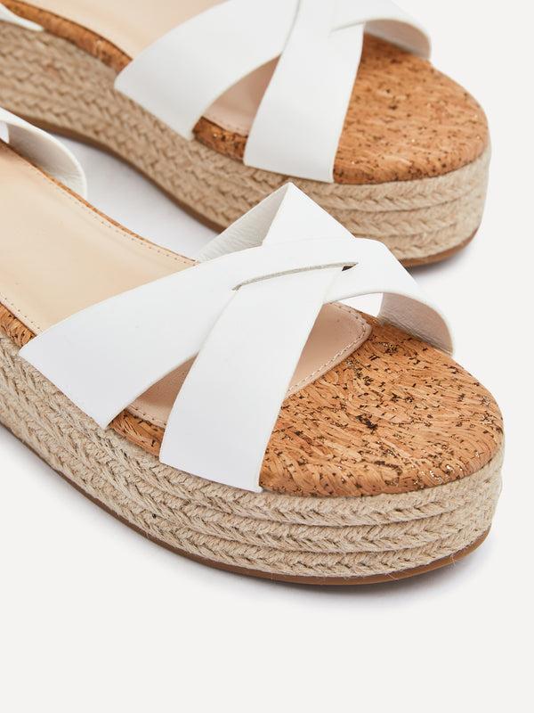 Linzi White Faux Leather Cork Flatform Sandal