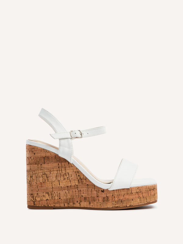 Linzi White Faux Leather Cork Wedge