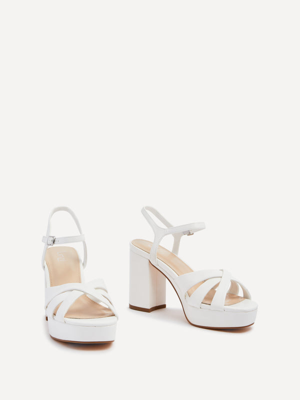 Linzi White Faux Leather Crossover Platform Heels