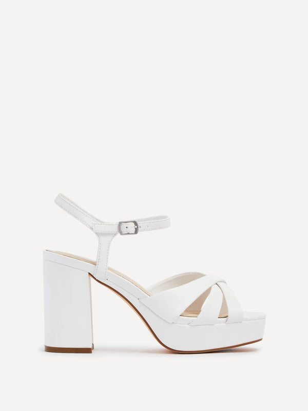 linzi White Faux Leather Crossover Platform Heels