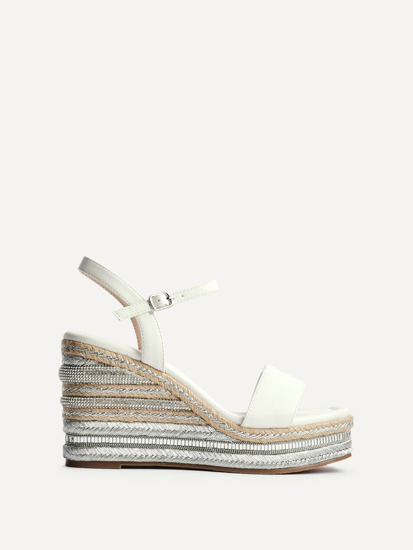 Linzi White Faux Leather Embellished Wedge