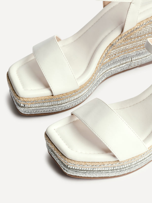 Linzi White Faux Leather Embellished Wedge