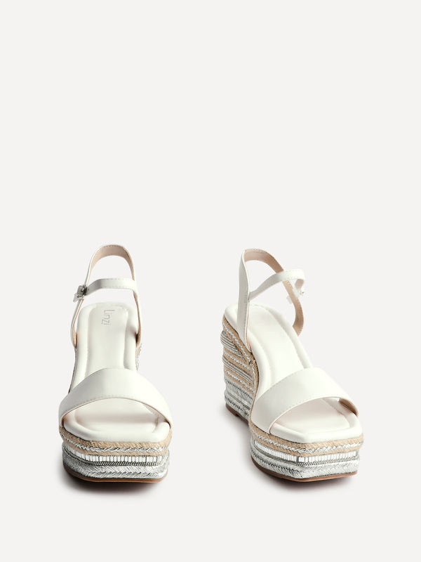 Linzi White Faux Leather Embellished Wedge