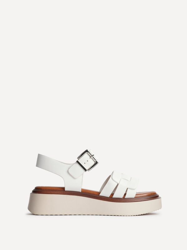 Linzi White Faux Leather Flatform Sandals