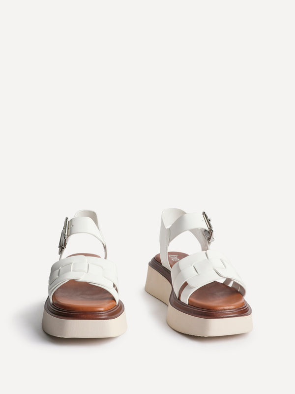 Linzi White Faux Leather Flatform Sandals