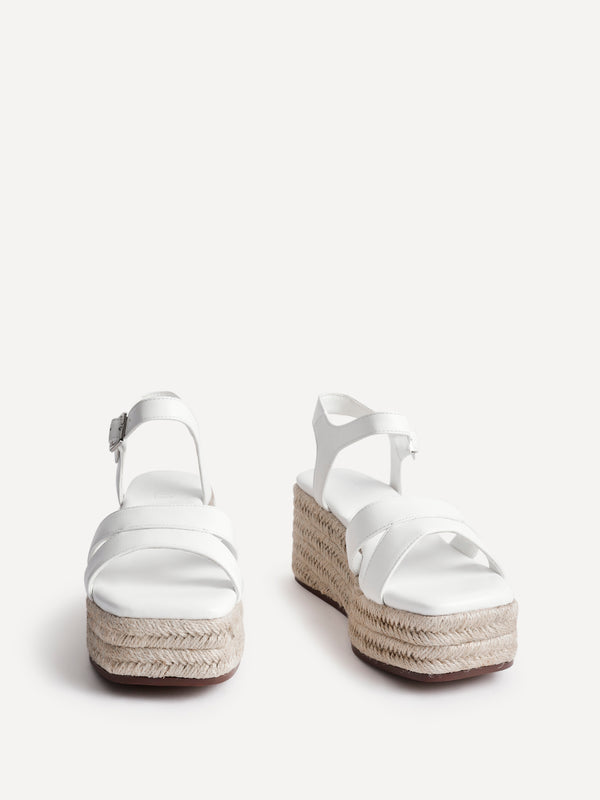 Linzi White Faux Leather Flatform Two Part Sandal