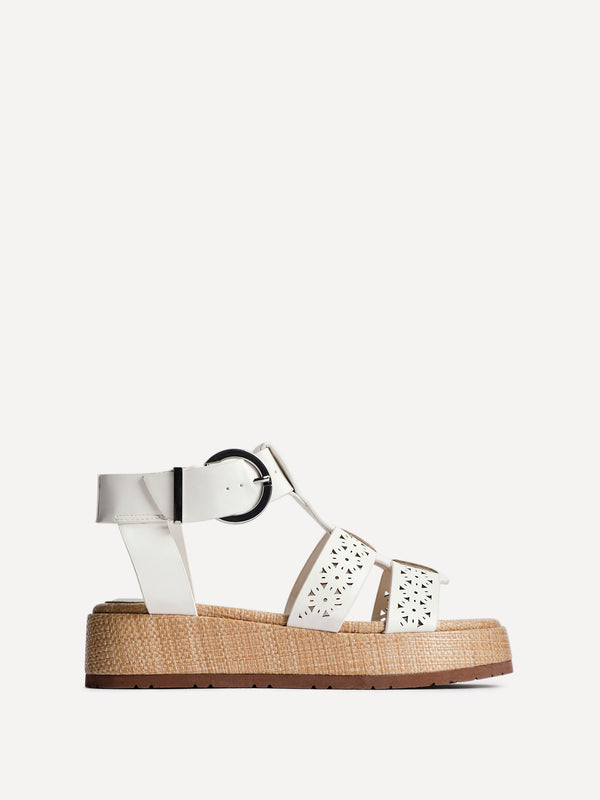 Linzi White Faux Leather Gladiator Flatform Sandal