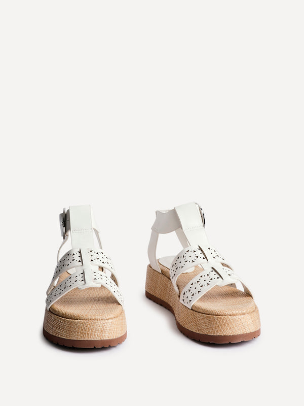 Linzi White Faux Leather Gladiator Flatform Sandal
